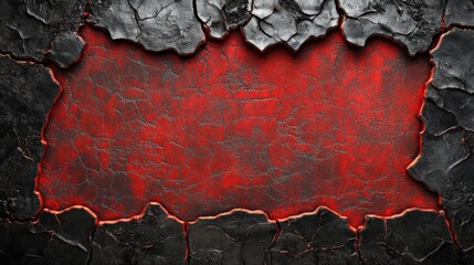 Poster - Black anthracite red rustic frame featuring a peeled exfoliated and cracked metal texture providing a background banner with space for text
