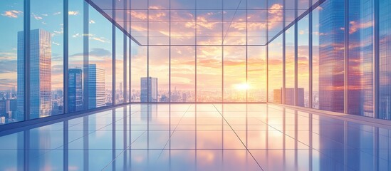 Poster - artwork depicting an empty square floor against a backdrop of contemporary commercial architecture p