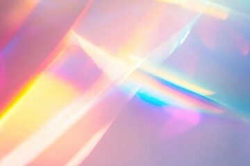 Poster - Blurred rainbow light refraction texture with a retro lo fi photo light leak effect Natural shadow effects create an abstract holographic flare on a white surface