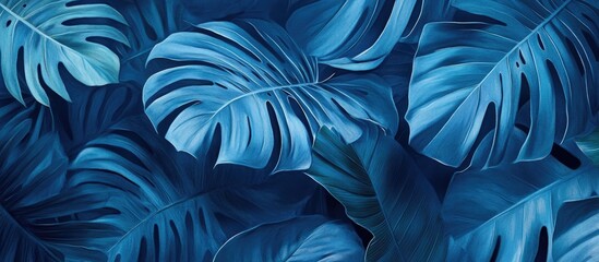 Poster - tropical palm leaves depicted in blue ideal for mural and wallpaper art