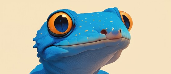 Poster - Portrait of an electric blue gecko eyeing the camera featuring a vibrant color and distinct features set against a neutral background