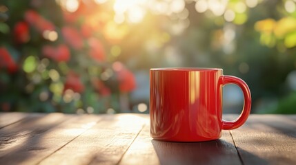Poster - Trendy color coffee mug mockup with a blurred background and ample copy space