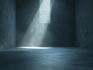 Poster - Fantasy Dark Scene with an Empty Interior Illuminated by Soft Light and Slate Gray Color Palette Ideal for Backgrounds and Conceptual Imagery