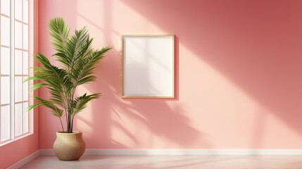 Poster - White frames displayed on a pink wall showcasing a minimalist gallery design