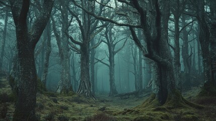 Poster - Enigmatic woodland featuring towering eerie trees