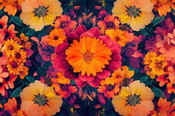Poster - Vibrant floral design featuring a kaleidoscope effect