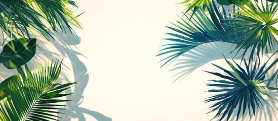Poster - tropical palm leaves casting shadows on a white backdrop