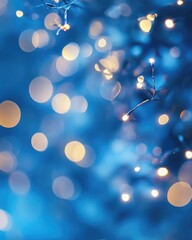 Poster - defocused abstract blue bokeh with unique festive lighting
