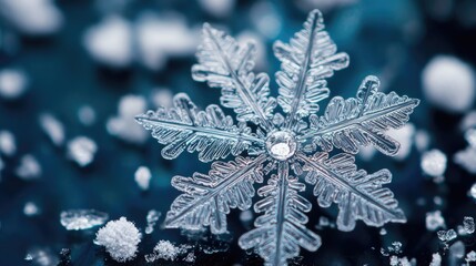 Poster - Delicate snowflake intricately formed showcasing its unique and fragile beauty against a contrasting background