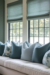 Poster - Aquamarine green gray and blue shades featuring stunning open view windows
