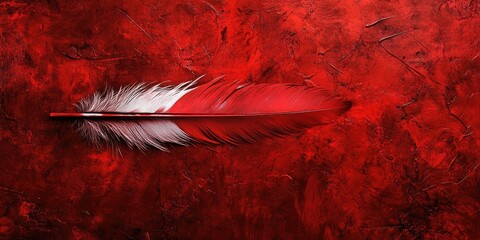 Poster - Fantasy abstract feather texture with a red background featuring a naturally styled grunge texture backdrop