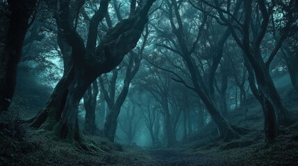 Poster - Enigmatic woodland featuring towering eerie trees