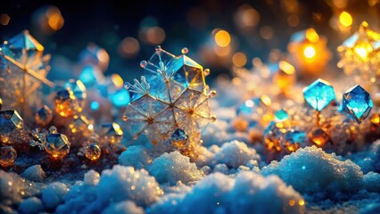Wall Mural - mesmerizing molecular patterns of luminous acetic acid crystals on snowy diorama