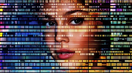 Fototapete - Rows of genetic sequences form a vibrant backdrop, highlighting the interplay between human identity and genetic information. Generative AI