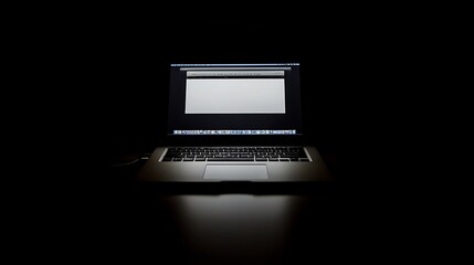 Fototapete - A laptop sits in darkness, displaying a blank screen, suggesting a moment of contemplation.