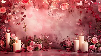 Canvas Print - A romantic scene featuring roses, candles, and heart decorations, ideal for celebrations or special occasions.