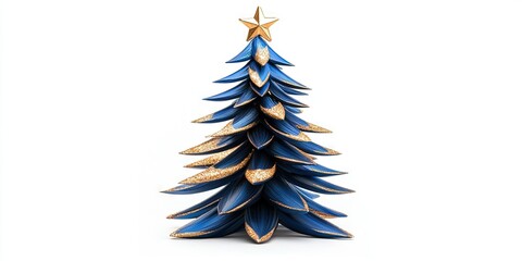 Wall Mural -  blue and gold christmas tree isolated on white 