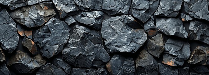 Poster - Dark Rock Texture Black Stone Background Panoramic High Resolution