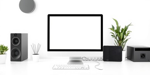 Wall Mural - Laptop computer mockup on white background with blank screen for customizable design, design, electronics, white