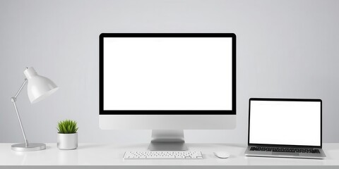 Wall Mural - Laptop displaying mockup of web screen with blank space for customization, mockup, desktop, computer