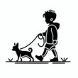 © Chris - A young boy walking a chihuahua dog with leash on hand black silhouette vector illustration