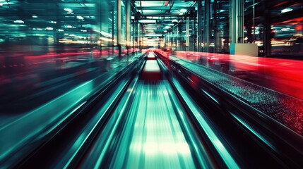 Poster - Dynamic View of a Fast-Moving Conveyor System in a Modern Production Plant Focusing on Efficiency and Streamlined Operations in the Manufacturing Floor