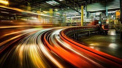 Poster - Fast Moving Conveyor System in a Production Plant Floor Highlighting Modern Automation and Efficient Workflow Dynamics