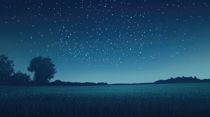 Wall Mural - Serene Night Sky Over a Peaceful Field with Sparkling Stars and Gentle Darkness Conveying Tranquility and Natural Beauty at Dusk