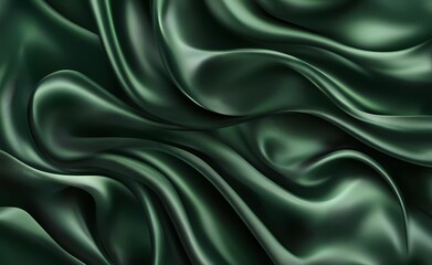 Leinwandbilder - Green silk background with waves and draperies for an elegant design or presentation template. Abstract green cloth texture for a luxury wallpaper,