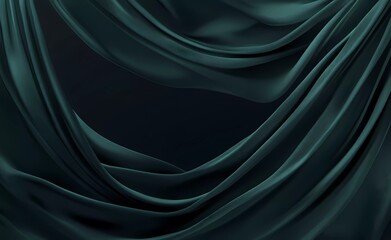 Leinwandbilder - Luxurious green silk background with a large empty space for text or product presentation, in a dark color, from a top view. 