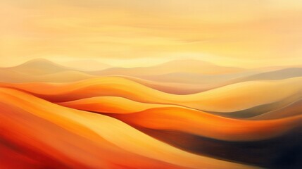 Poster - a smooth abstract composition with gentle waves of warm orange and gold hues representing the quiet 