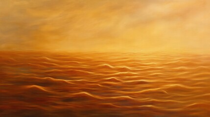 Poster - a smooth abstract composition with gentle waves of warm orange and gold hues representing the quiet 