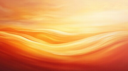 Poster - a smooth abstract composition with gentle waves of warm orange and gold hues representing the quiet 