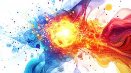 Fototapete - a colorful, swirling quantum dimension with an intense fireball in the center,