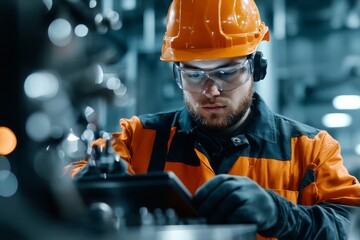 Poster - Engineer inspects machinery to ensure operational efficiency in a high-tech industrial environment