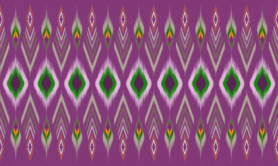 Wall Mural - Abstract ethnic ikat fabric pattern, designed for background or printed on fabric, wallpaper, curtain, home or office interior decoration.