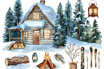 Poster - Christmas design elements, vector set happy merry christmas snowman card Christmas decorative banner with funny Santa Claus, nutcracker, locomotive and gift boxes and many others. Christmas and happy