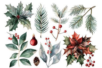 Poster - Christmas design elements, vector set happy merry christmas snowman card Christmas decorative banner with funny Santa Claus, nutcracker, locomotive and gift boxes and many others. Christmas and happy
