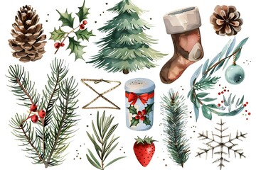 Poster - Christmas design elements, vector set happy merry christmas snowman card Christmas decorative banner with funny Santa Claus, nutcracker, locomotive and gift boxes and many others. Christmas and happy