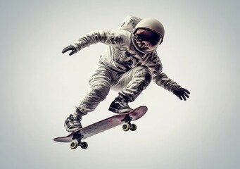 Aufkleber - An astronaut performing a skateboard trick mid-air, blending space and extreme sports themes.