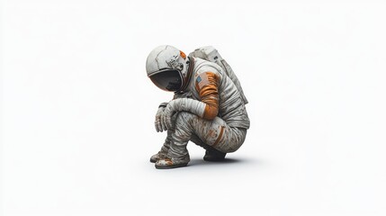 Aufkleber - An astronaut in a crouched position, reflecting on an unknown environment.