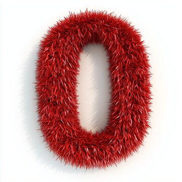 Red grass letter 0 number organic leaves textured frame border white isolated