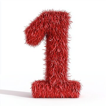 Red grass letter 1 number organic leaves textured frame border white isolated