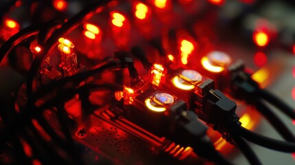 Poster - Vibrant Circuit Board with Glowing Red Lights