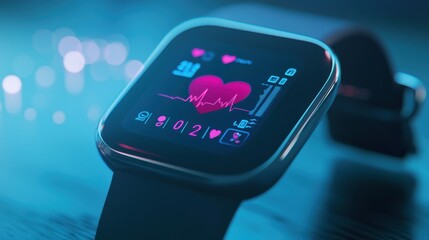Poster - Futuristic Heart Rate Monitor Smartwatch Display