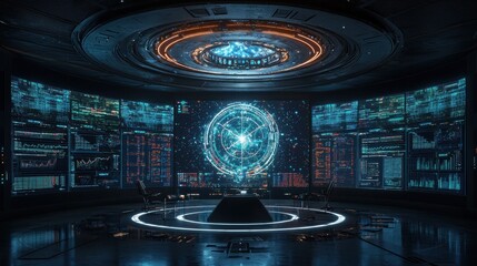 Poster - Futuristic Control Room with Holographic Interface