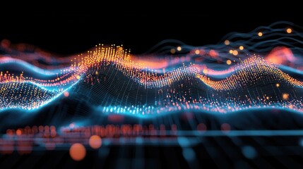 Poster - abstract digital waveform with glowing particles