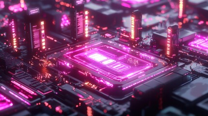 Poster - Futuristic Neon Circuit Board Technology Design