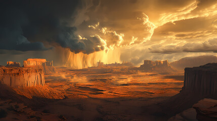 Wall Mural - A dramatic image of storm clouds rising over a vast desert landscape, perfect for a product backdrop or international film festival poster. Monsoon. Illustration