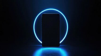 Poster - Black Smartphone in a Glowing Blue Circle